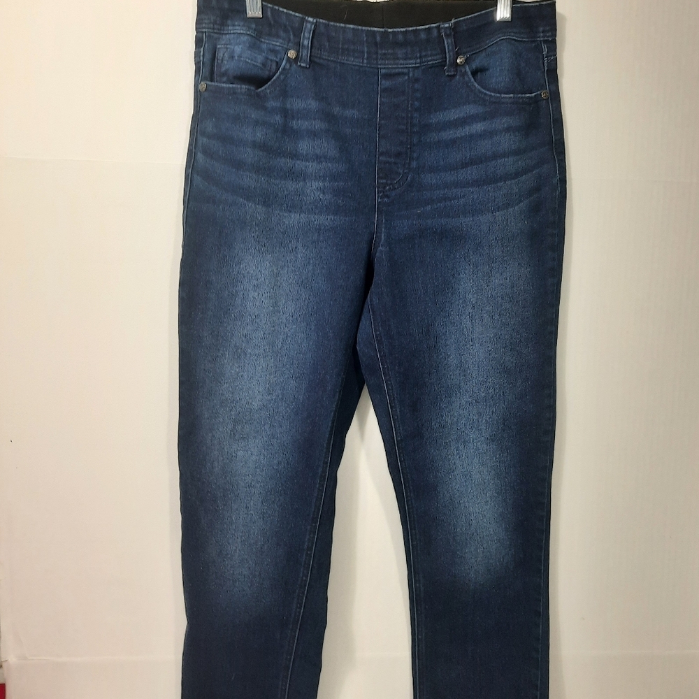 DG2 Diane Gilman Denim Jeans Dark Wash Blue Pull On Size Medium Super Stretch
